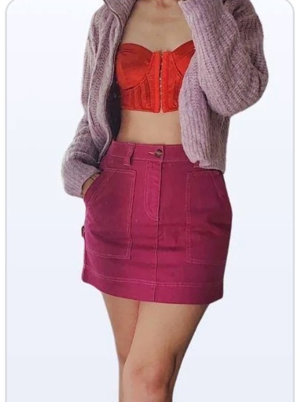 Women's Magenta utility Mini Skirt - Tailored Pocket Front